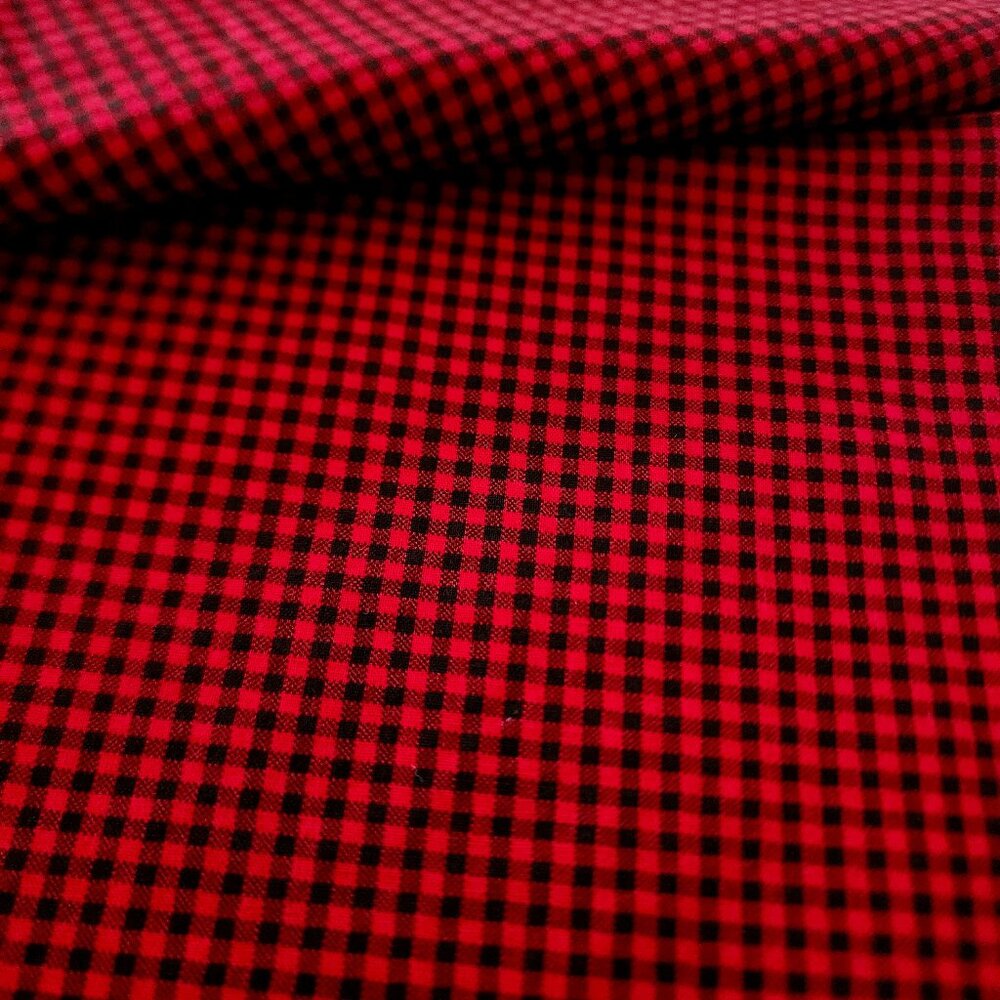 Country Cottage Farmhouse Red & Black Check Cotton Print Material - 72" X 44"